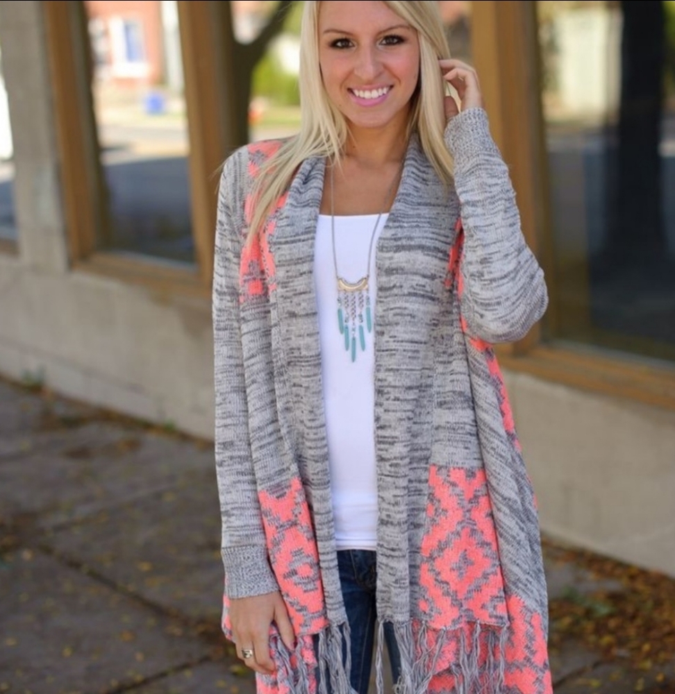 Vintage Havana Cardigan Tribal Fringed Duster Cardigan Size 0S